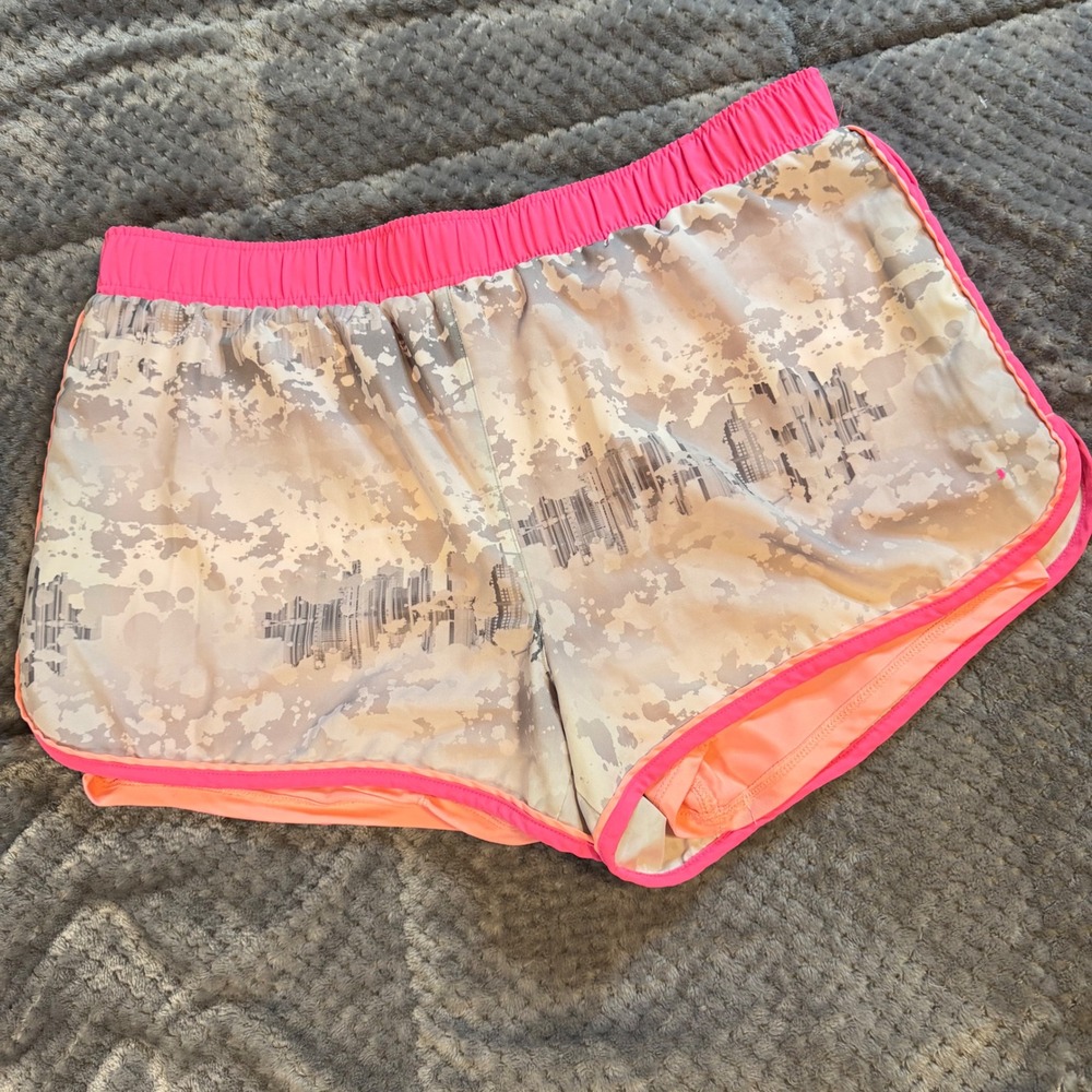 RBX Womens XL Running Shorts Pink Orange Skyline Camo Print Athletic Gym Workout
